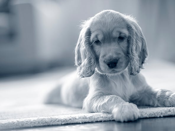 En hund, der ligger på et tæppe.