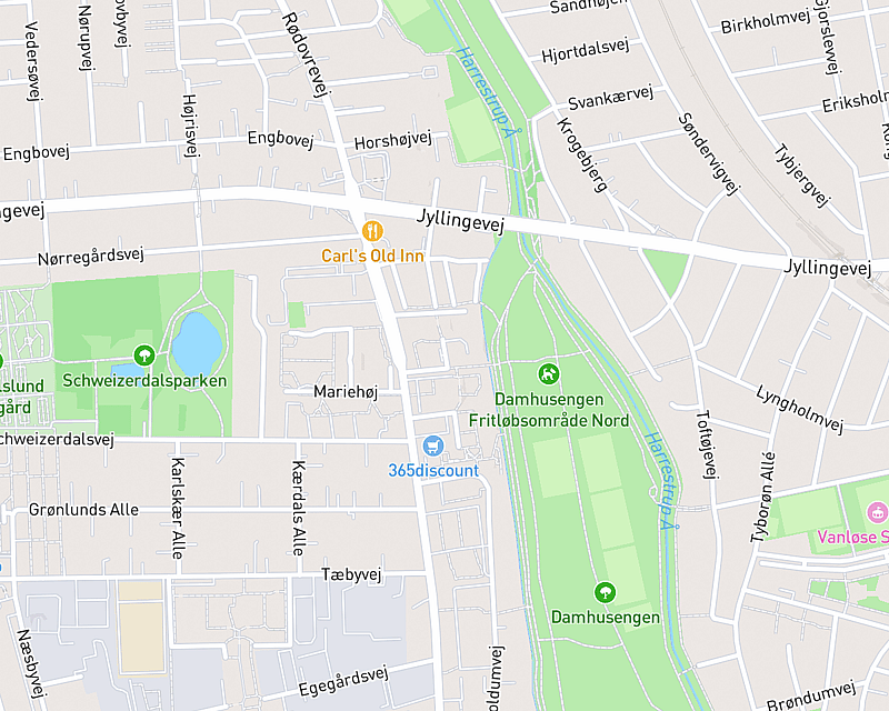 Et kort der viser beliggenheden af AniCura Centrum Dyrehospital i Rødovre