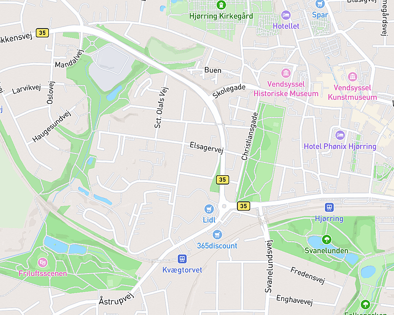 Et kort der viser beliggenheden af AniCura Hjørring Dyrehospital