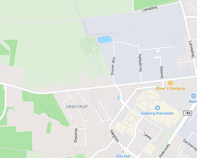 Et kort der viser beliggenheden af AniCura Dyrehospitalet City Syd i Aalborg