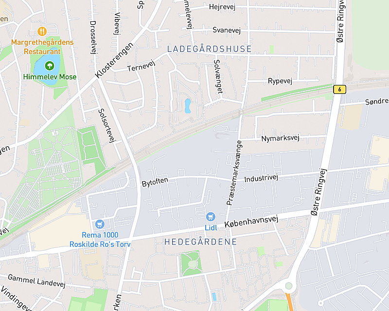 Et kort der viser beliggenheden af AniCura Roskilde Dyrehospital, fhv. Himmelev Dyreklinik