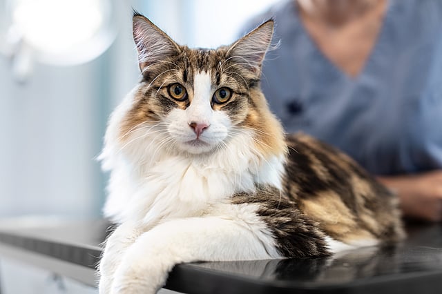 En kat, der ligger på et bord.